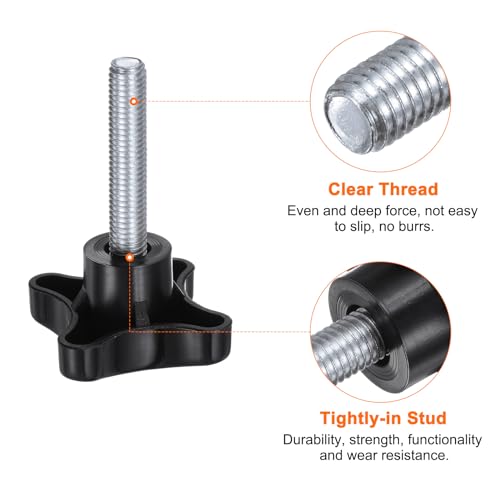 HARFINGTON 2pcs Star Knobs M10 x 45mm Male Thread Plastic 4-Star Stud Knob Hand Tightening Clamping Screw Replacement Threaded Handle, Black - size: M10 x 45mm
