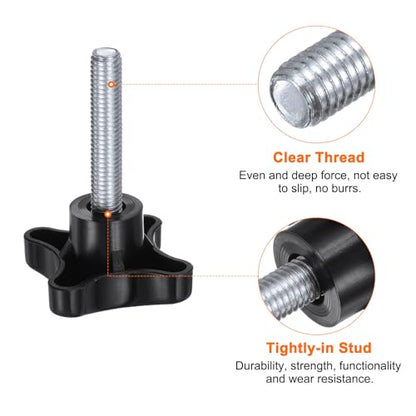 HARFINGTON 2pcs Star Knobs M10 x 45mm Male Thread Plastic 4-Star Stud Knob Hand Tightening Clamping Screw Replacement Threaded Handle, Black - size: M10 x 45mm