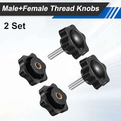 HARFINGTON Star Knobs M6 x 25mm Male + M6 Female Thread 38mm Head 2 Set - size: M6 x 25mm + M6 x 38mm