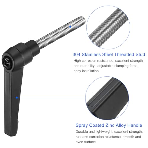 uxcell 4pcs Clamping Lever Handles, M8 x 50mm 304 Stainless Steel Threaded Male Stud, Adjustable Handles Locking Quick Release Ratchet Push Button Bolt Knobs, Black - size: M8 x 50mm