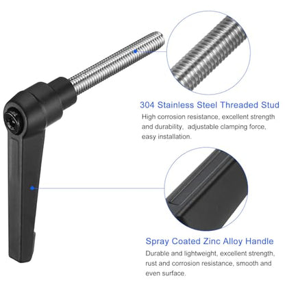 uxcell 4pcs Clamping Lever Handles, M8 x 50mm 304 Stainless Steel Threaded Male Stud, Adjustable Handles Locking Quick Release Ratchet Push Button Bolt Knobs, Black - size: M8 x 50mm
