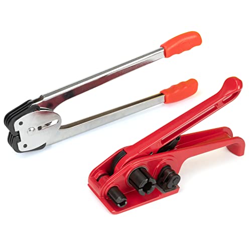Poly Strapping Tensioner & Cutter Manual Banding Sealer Tools Windlass for 1/2" -3/4" Width Polyester Polyproplyn Strap - color: red tensioner + manual sealer tools