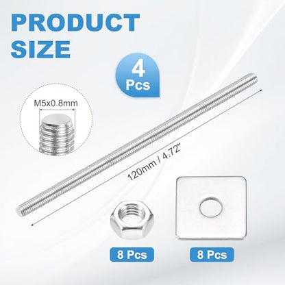 MECCANIXITY 4Set M5x120mm Fully Threaded Rod Threaded Rods Bar Studs - size: M5x120mm