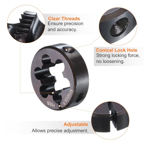 HARFINGTON Round Threading Die M19 x 0.5 Metric Thread 38mm OD Adjustable Right Hand High-Speed Steel (HSS) Round Die Screw Thread Cutting Die for Thread Repair - size: M19 x 0.5
