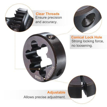 HARFINGTON Round Threading Die M19 x 0.5 Metric Thread 38mm OD Adjustable Right Hand High-Speed Steel (HSS) Round Die Screw Thread Cutting Die for Thread Repair - size: M19 x 0.5