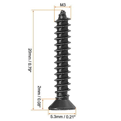 uxcell M3x20mm Wood Screws Phillips Flat Head Carbon Steel Black 200pcs - size: M3 x 20mm