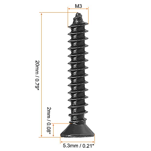 uxcell M3x20mm Wood Screws Phillips Flat Head Carbon Steel Black 200pcs - size: M3 x 20mm