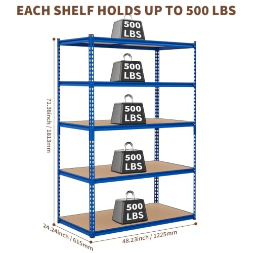 Heavy Duty Metal Adjustable Shelving Unit Storage Shelving - size: 48" W x 24" D x 72" H - Blue