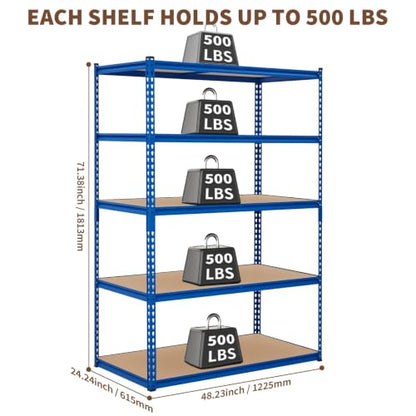 Heavy Duty Metal Adjustable Shelving Unit Storage Shelving - size: 48" W x 24" D x 72" H - Blue