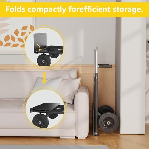 Hand Trucks Heavy Duty, Dolly Cart with Wheels 800LB Capacity, Folding Hand Truck with Retractable Handle & Solid Wheels for Warehouse, Office, Home Moving Tasks, Black