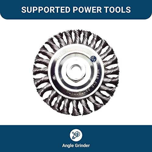 Benchmark Abrasives 5" Standard Twist Knot Abrasive Wire Wheel for Angle Grinder with 5/8"-11 Thread, Cleaning Narrow Holes, Drill, Deburring Grinding Wheels Wire Wheel Attachment - Carbon Steel - size: 5" x 1/2"