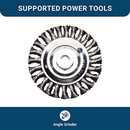 Benchmark Abrasives 5" Standard Twist Knot Abrasive Wire Wheel for Angle Grinder with 5/8"-11 Thread, Cleaning Narrow Holes, Drill, Deburring Grinding Wheels Wire Wheel Attachment - Carbon Steel - size: 5" x 1/2"