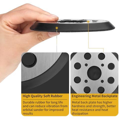 5 Inch 8 Holes Hook Loop Orbital Sander Metal Pad Replacement for Ryobi Random Sander RS240 RS280 RS280VS RS281VS RS290 with 4 PCS Foam & 36 PCS Sanding Discs 100 150 180 240 320 400 Grits - size: FIT 030157001018