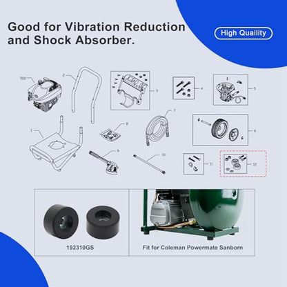 8PCS 192310GS Air Compressor Isolation Pads Anti Vibration Rubber Feet with Stainless Steel Washers Fit for Coleman Powermate Sanborn Noise Reduction & Shock Absorber