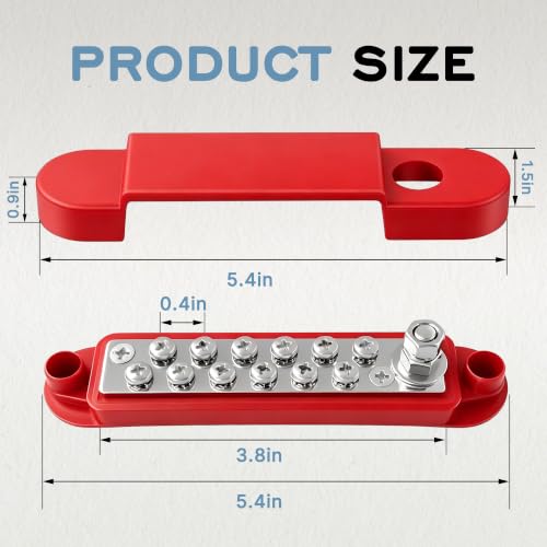 Marine Bus Bars, 1/4-inch Studs and 12#8 Terminal Screws, 12V 150A Power Distribution Ground Bus Bar, Suitable for Marine, Automotive, and Solar Wiring, Red and Biack - color: 2PCS Black & Red