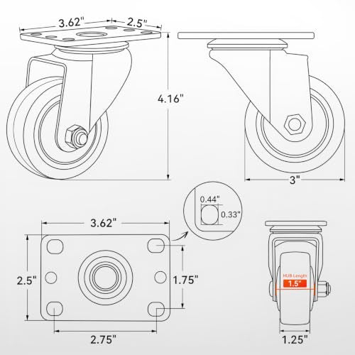 3-inch Casters Set of 4, 2-Swivel 2-Brake, Heavy Duty Plate Caster - size: 3 Inch-Plate