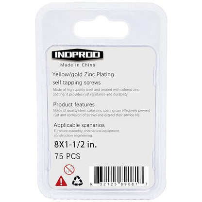 Wood Screws 8 × 1-1/2 inch, Phillips Flat Head Zinc Plated Wood Screw, Self Tapping Screws for Wood Metal Plastic, Zinc Plated Carbon Steel，#8 × 1-1/2" Exterior Self Tapping Wood Screws 75pcs - size: #8X1-1/2"