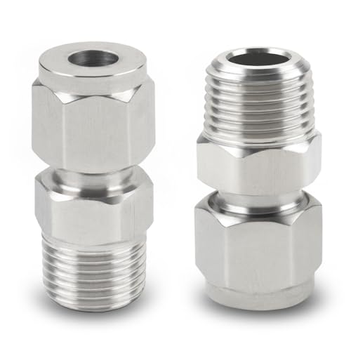 Yoebor Stainless Steel Compression Adapter 1/2" Tube OD x 1/4" NPT Male 2pc - size: 1/2" OD x 1/4" NPT Male