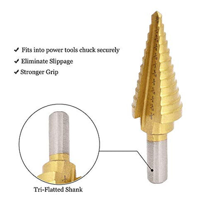 Saiper Titanium Step Drill Bit 3/16" to 7/8" (12 Step Sizes) HSS 4241 - size: 3/16" to 7/8" (12 Step Sizes)