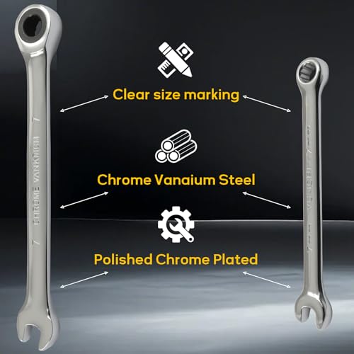 7mm Ratcheting Wrench 2 Pcs 72-Tooth 12-Point Chrome Plated - size: 7mm