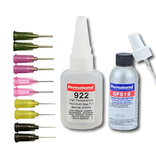 Permabond 922 Instant Adhesive-Fast-Set, Thick Gap Filling, 2-Step High-Temp Resistant 1 Ounce Bottle + Tips + Accelerator