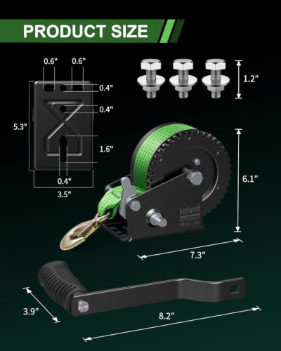 Kolvoii 1600 lb Boat Trailer Winch, 26 ft Strap, 4.1:1, Green - size: 1600 lb - Green Strap