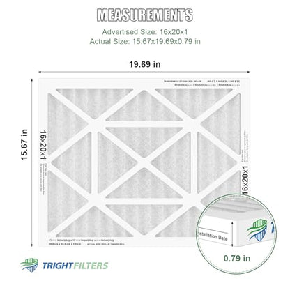 TRIGHTFILTERS 16x20x1 Air Filter 4 Pack, MERV 8 Pleated HVAC Furnace Filter - size: 16x20x1