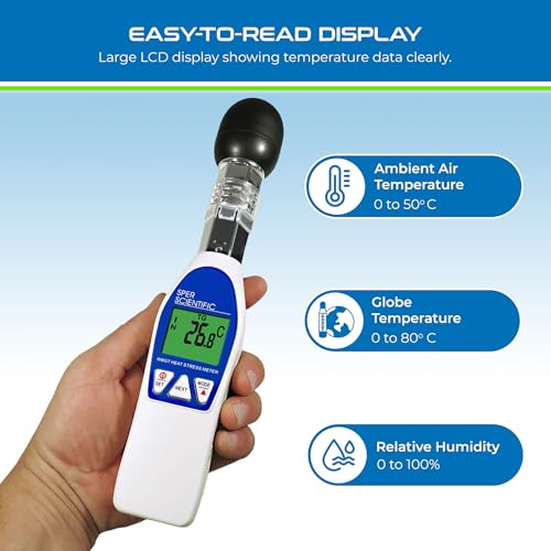 Sper Scientific Wet Bulb Globe Heat Stress Meter 800036 - WBGT Heat Index Monitor with Air Temperature Humidity & Globe Temperature for Workplace Sports & Outdoor Activities