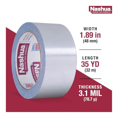 Nashua 361-11 Foil Tape for Waterproofing Repair, 11 mil Thick, 10 m Length, 48 mm Width , Aluminum