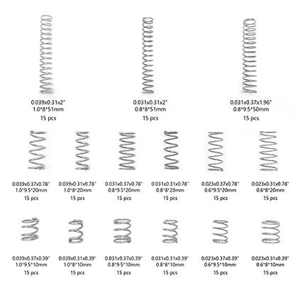 225Pcs Small Compression Spring Assortment, 15 Different Sizes, Wire Diameter 0.6mm 0.8mm 1mm, Outer Diameter 8mm 9mm 9.5mm, Length 10mm 20mm 50mm for Repair Replacement - size: B KIT