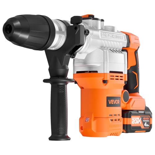 VEVOR Rotary Hammer Drill, 1-9/16 in SDS-Max Cordless, Heavy Duty 20V Battery Powered Rotary Hammer, Including 2 Batteries, Charger, Drill Bit, Pointed Chisel, Carrying Case, for Concrete, Masonry - size: 1-9/16 in