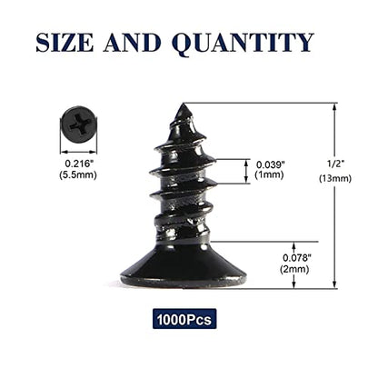 #4 x 1/2" Wood Screw 1000Pcs 18-8 (304) Stainless Steel Screws Flat Head Phillips Fast Self Tapping Drywall Screws Black Oxide by SG TZH - size: #4 x 1/2"-1000Pcs