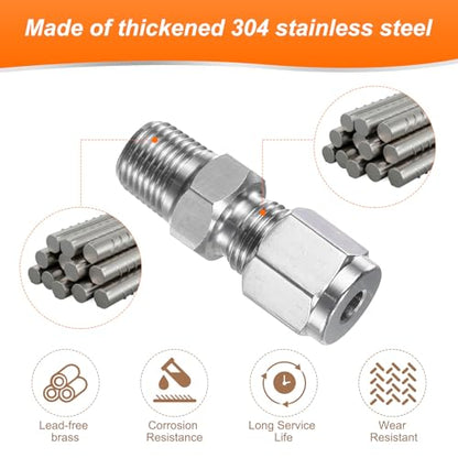 HARFINGTON 2pcs Compression Fitting 4mm Tube OD x 1/8" NPT Male Thread Stainless Steel Straight Coupler Adapter Compression Tube Pipe Fitting Connector for Oil Gas Water - size: 4mm OD x 1/8" NPT