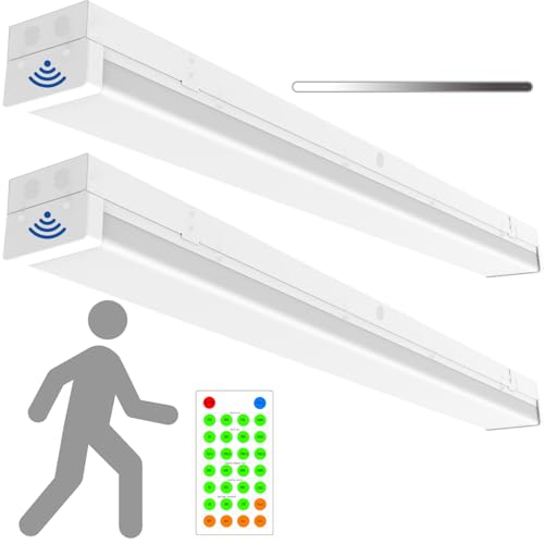 4FT Tri-Level Motion Sensor LED Wraparound Stairwell Light with Remote, IP20, 20W(2500lm)/40W(5000lm), 5000K, 100-277V, Dimmable, Flush Mount Commercial LED Wrap Shop Ceiling Light Fixture, FCC,2-Pack - color: 5000K, size: 4FT 2 Pack
