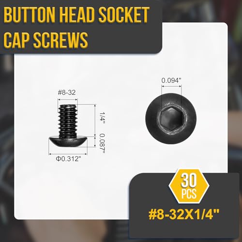DTGN #8-32x1/4 Button Head Socket Cap Screw 30Pcs 304 SS Black Oxide - color: Black, size: #8-32x1/4"