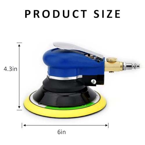 6 inch Pneumatic Orbital Sander, Daul Action Air Sander with Hook and Loop Sanding Pad for Woodworking, Autobody Work - color: Blue, size: 6 inch dual action