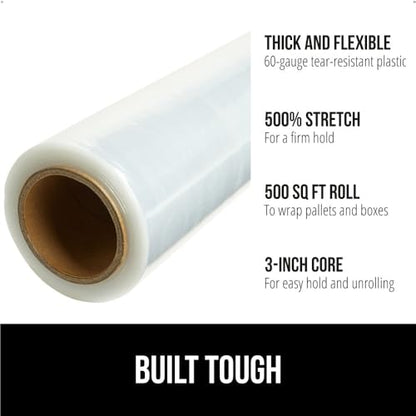 GORILLA GRIP Stretch Film Shrink Wrap for Moving, 500'x17" Roll - size: 17" - 500 FT Roll