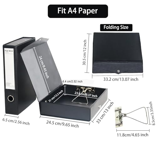 6 Pack Foldable Plastic Box Files A4 with Metal Clip（Black） - color: black, size: with clip