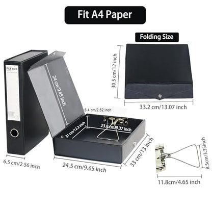 6 Pack Foldable Plastic Box Files A4 with Metal Clip（Black） - color: black, size: with clip