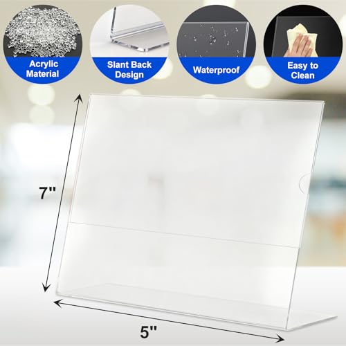 Horizontal Acrylic Sign Holder 5 x 7, L-Shape Clear Plastic Display Stand for Tabletop, Acrylic Stands for Flyers, Table Paper Holder, Vertical Sign Holder 5x7 for Restaurants, Office and School (Slant 6 Pack 7x5) - size: Slant 6 Pack 7x5