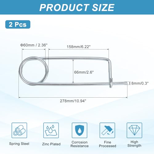 MECCANIXITY 2pcs Steel Brooch Cotter Pins, 0.31x11.02 Inch (8x280mm) Brooch Shape Cotter Safety Spring Pin, Quick Locking Fastener for Garden, Farm, Lawn, Rectangle - size: M8x280mm