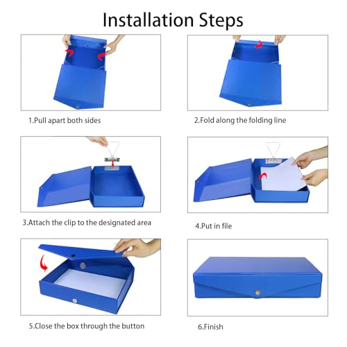6 Pack Foldable Plastic Box Files A4 with Metal Clip (Blue - color: blue, size: with clip