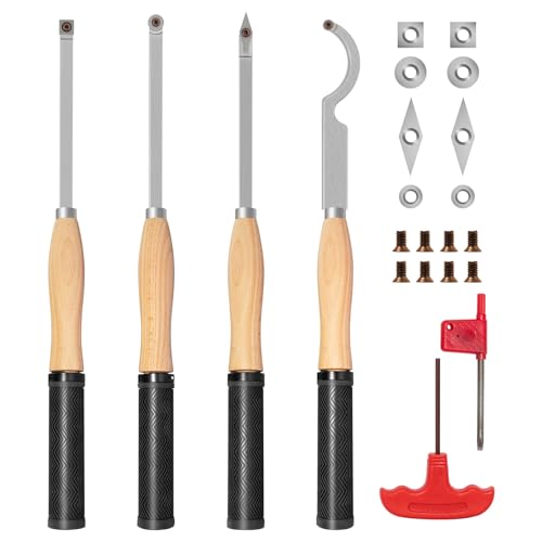 Full Size Carbide Tipped Wood Lathe Turning Tool Set with Rubber Handle