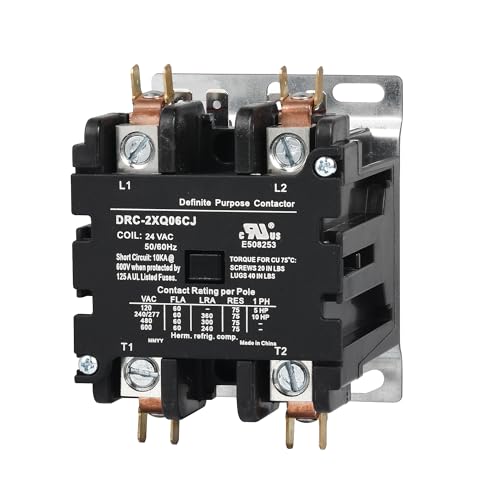 Sunlee controls 60 amp 2 Pole contactor 24V coil definite purpose contactor 42EF25AJ equivalent NEMA - size: 2P 60A 24VAC