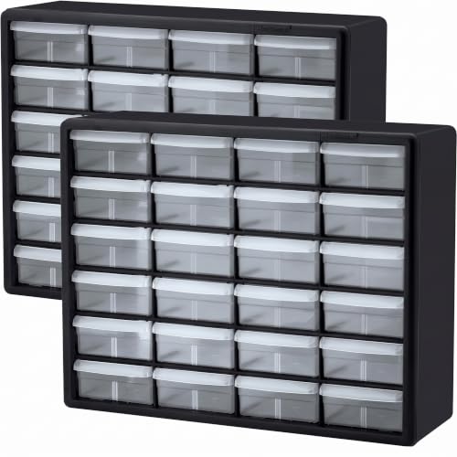 Akro-Mils 24-Drawer Plastic Storage Cabinet | 20" W x 6" D x 16" H | Black | Model 10124 | Garage Organization - color: Black, size: 24 Drawer, style: 2 pack