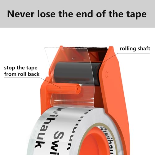 Swihauk 1.88 in x 66.6 YDs Heavy Duty Packing Tape with Dispenser, Strong & Durable Shipping Tape, Packaging Tape, Clear Package Tape for Shipping Moving Storage and Mailing, 1 Roll + 1 Dispenser - size: 1 Roll + 1 Dispenser