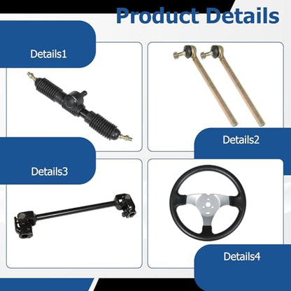 WFLNHB Steering Wheel Steel Kit Gear Rack Pinion Adjustable Shaft Set Replacement for 110cc Go Kart