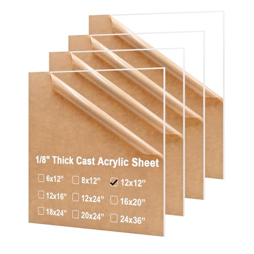 KINLINK 12x12 Plexiglass Sheets 1/8 inch Thick, 3mm Clear Cast Acrylic Sheet, Plastic Board for DIY Project, Craft, Window Glass, Table Top, Picture Frame, Acrylic Sign and Wedding Invitation 4 Pack - color: Clear, size: 12x12