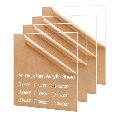 KINLINK 12x12 Plexiglass Sheets 1/8 inch Thick, 3mm Clear Cast Acrylic Sheet, Plastic Board for DIY Project, Craft, Window Glass, Table Top, Picture Frame, Acrylic Sign and Wedding Invitation 4 Pack - color: Clear, size: 12x12