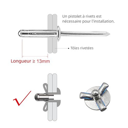 50Pcs Trifold Aluminum Exploding Blind Rivets, Silver, 1/4"x1-3/8" - color: Silver, size: 1/4"x1-3/8"